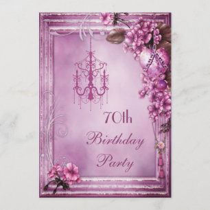 Chandelier, Heart & Flowers 70th Birthday Party Invitation