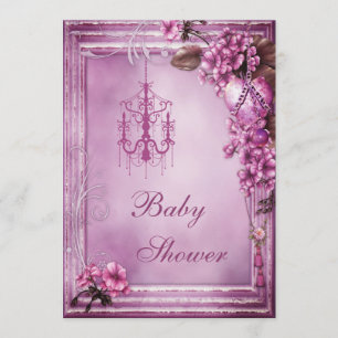 Chandelier, Heart & Flowers Frame Baby Shower Invitation