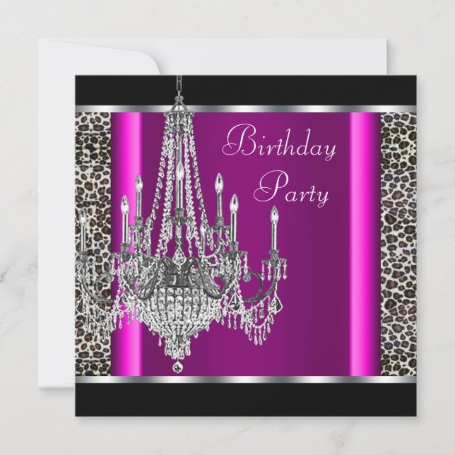 Chandelier Hot Pink Leopard Birthday Party Invitation (Front)