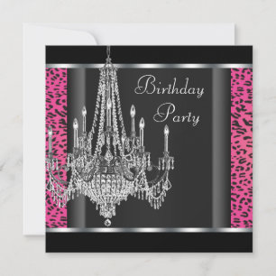Chandelier Hot Pink Leopard Birthday Party Invitation