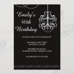 Chandelier Invitation Adult Birthday Party Black