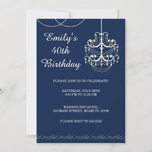 Chandelier Invitation Adult Birthday Party Blue