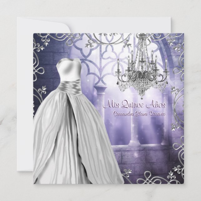 Chandelier Lavender Purple Quinceanera Invitation (Front)