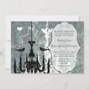 Chandelier Love Birds Wedding Invitation