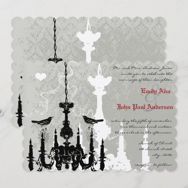 Chandelier Love Birds Wedding Invitation (Front/Back)
