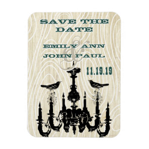 Chandelier Love Birds Wood Grain Save the Date Magnet