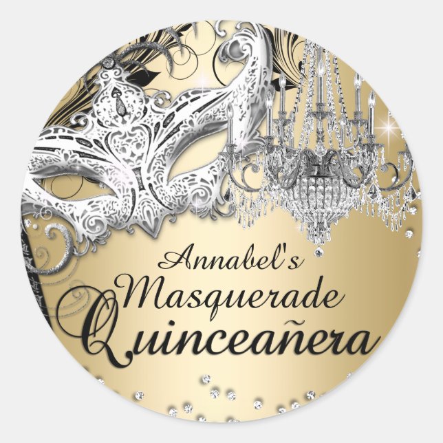 Chandelier Masquerade Gold Quinceanera Sticker (Front)