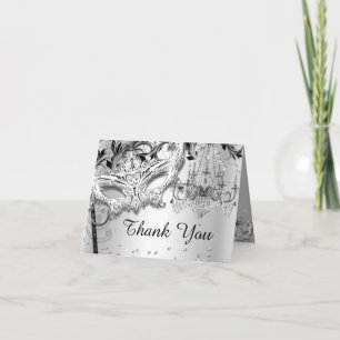 Chandelier Masquerade Silver Thank You Card