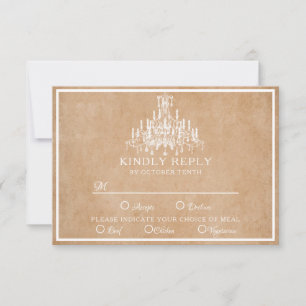 Chandelier on brown paper RSVP card