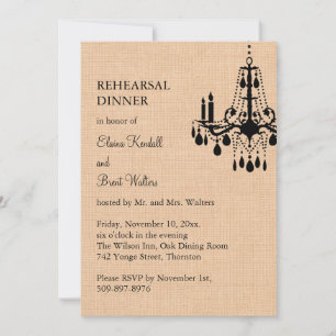 Chandelier on Burlap Rehearsal Dinner Invitation