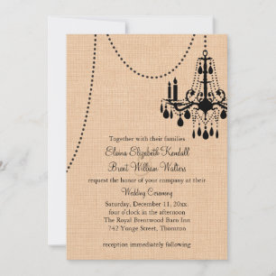Chandelier  on Burlap Wedding Invitation