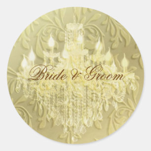 Chandelier on champagne baroque/faux velvet classic round sticker