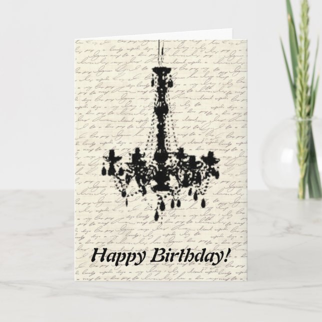 Chandelier on handwritten background Birthday Card (Front)