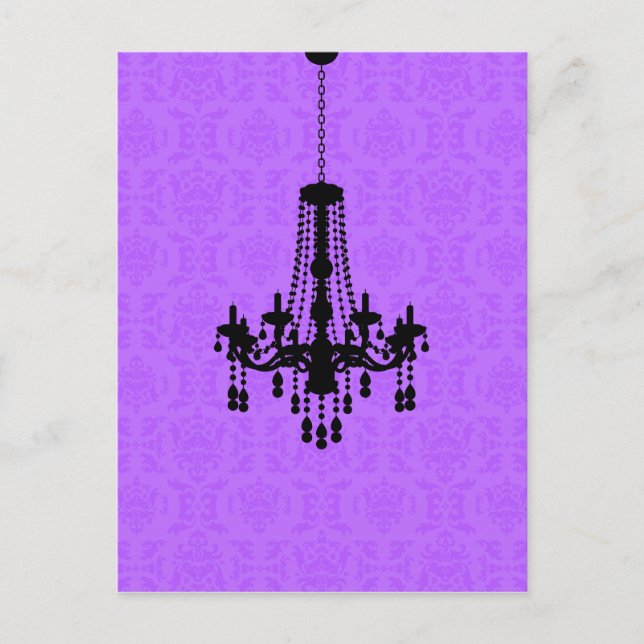 Chandelier on Purple Damask Postcard (Front)