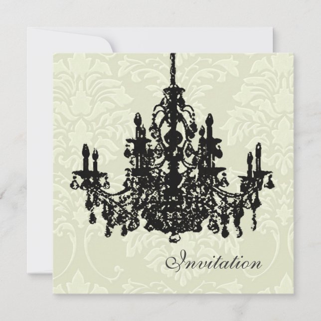 Chandelier on white damask,  wedding Invitations (Front)