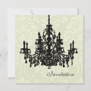 Chandelier on white damask, wedding Invitations