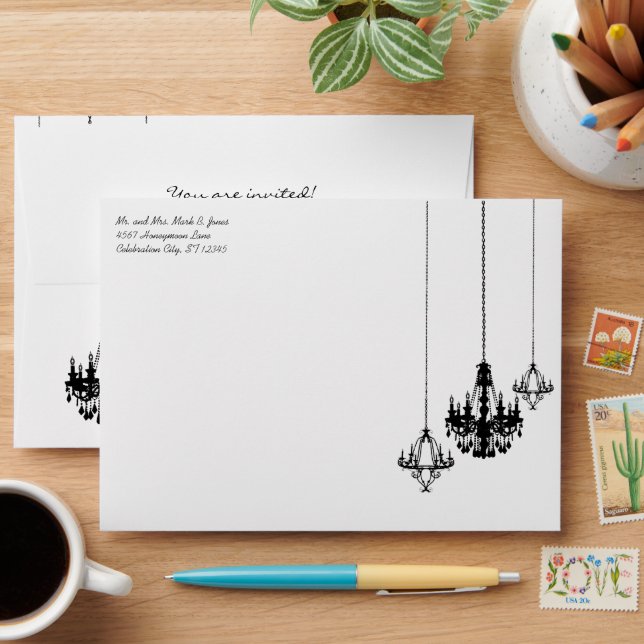Chandelier Purple Wedding Envelopes (Desk)
