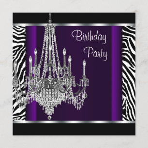 Chandelier Purple Zebra Birthday Party Invitation