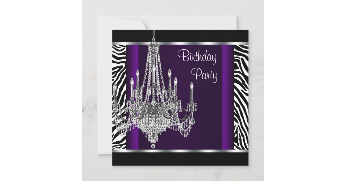 Chandelier Purple Zebra Birthday Party Invitation | Zazzle