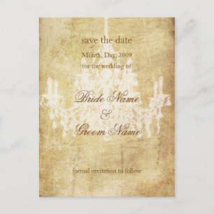 CHANDELIER SAVE the DATE/VINTAGE FAUX PARCHMENT Announcement Postcard