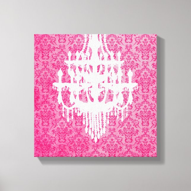 Chandelier Silhouette & Pink Damask Canvas Print (Front)