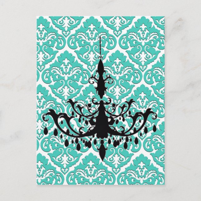 Chandelier Silhouette Teal Damask Postcard (Front)