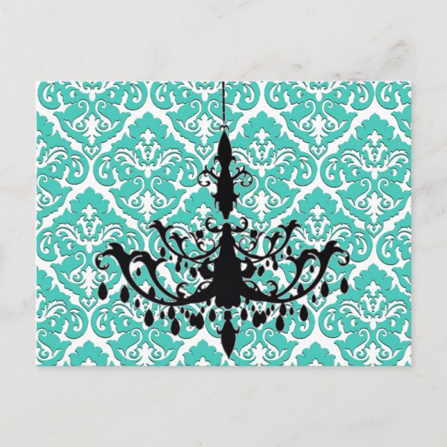 Chandelier Silhouette Teal Damask Postcard (Front)