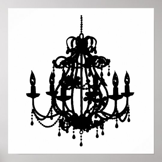 Chandelier silhouette wall art poster print | Zazzle