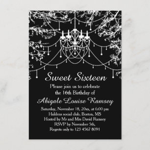 Chandelier, tree lights at night Sweet Sixteen Invitation