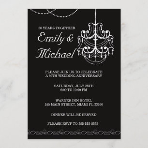 Chandelier Wedding Anniversary Black Invitation