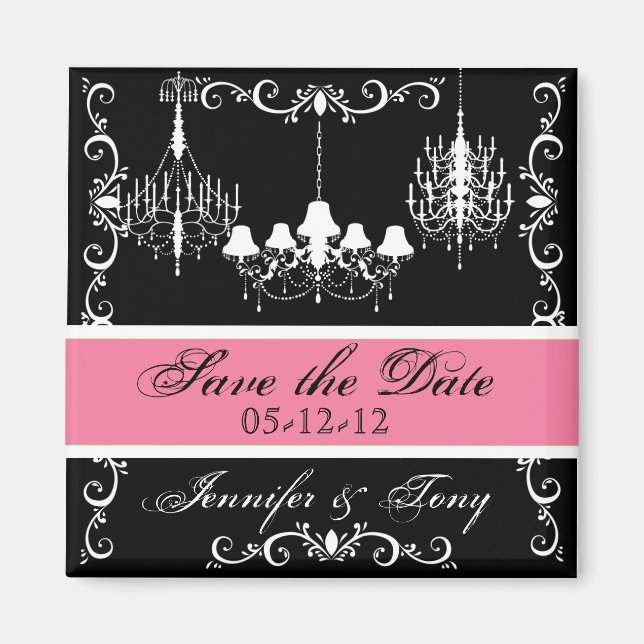 Chandeliers With Pink Save the  Date Magnet (Front)