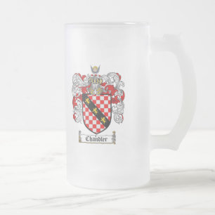CHANDLER FAMILY CREST -  CHANDLER COAT OF ARMS FROSTED GLASS BEER MUG