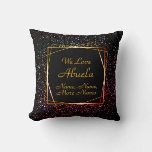 Change Abuela Name Add Kids Names Black Gold Red Cushion