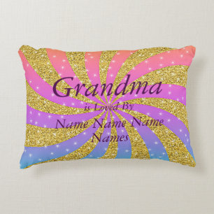 Change Add Names Grandma Is Loved By - Gold Stars  Decorative Cushion