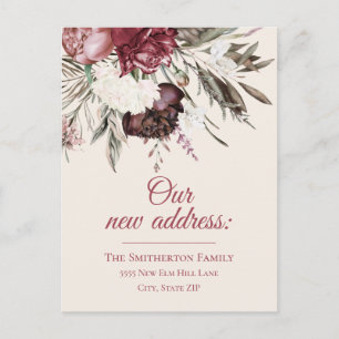 Change Address Burgundy Ivory Floral Cream Postcard