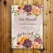 Change Address Fall Autumn Burgundy Orange Floral