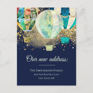 Change Address Vintage Hot Air Balloons Glitter Announcement Postcard
