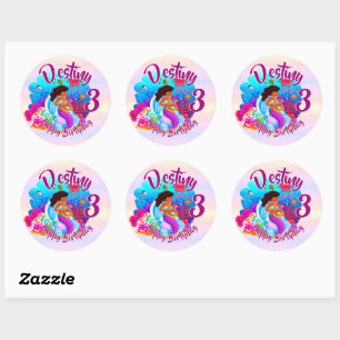 Change Age Name Mermaid Birthday Party Personalise Classic Round Sticker