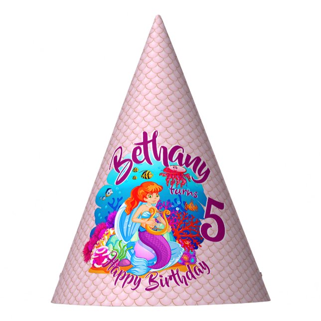 Change Age Name Mermaid Birthday Party Personalise Hat (Front)