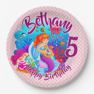 Change Age Name Mermaid Birthday Party Personalise Paper Plate