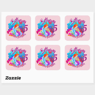 Change Age Name Mermaid Birthday Party Personalise Square Sticker