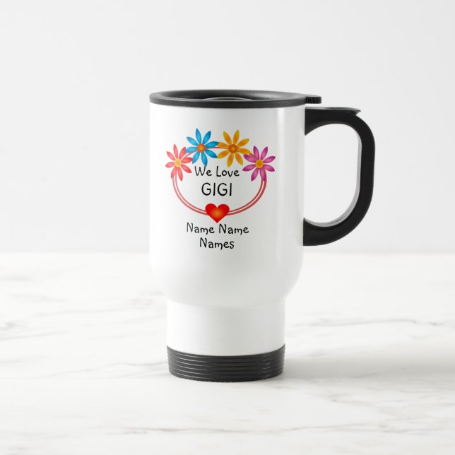 Change ALL Names  Kids Names GIGI Flower Heart  Travel Mug (Right)