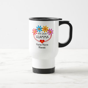 Change ALL Names Kids Names GLAMMA Flower Heart Travel Mug