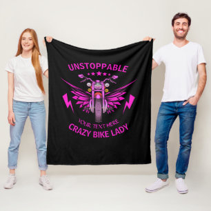 Change ALL Text Add Name Pink Motorcycle Wings Fleece Blanket