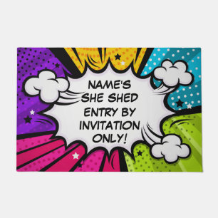 Change ALL Text Add Name She Shed Comic Pop Style  Doormat