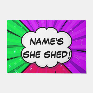 Change ALL Text Add Name She Shed Comic Style Door Doormat