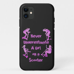 Change ALL Text Never Underestimate Girl Scooter iPhone 11 Case
