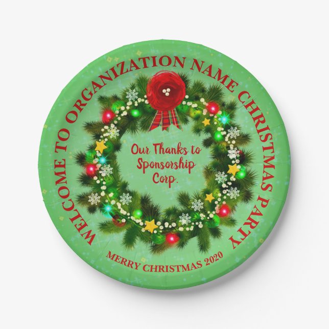 Change ALL Text Organisation Christmas Party 20xx Paper Plate (Front)