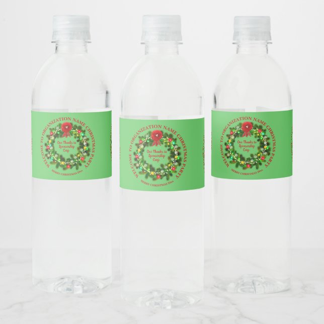 Change ALL Text Organisation Christmas Party Water Water Bottle Label (Bottles)