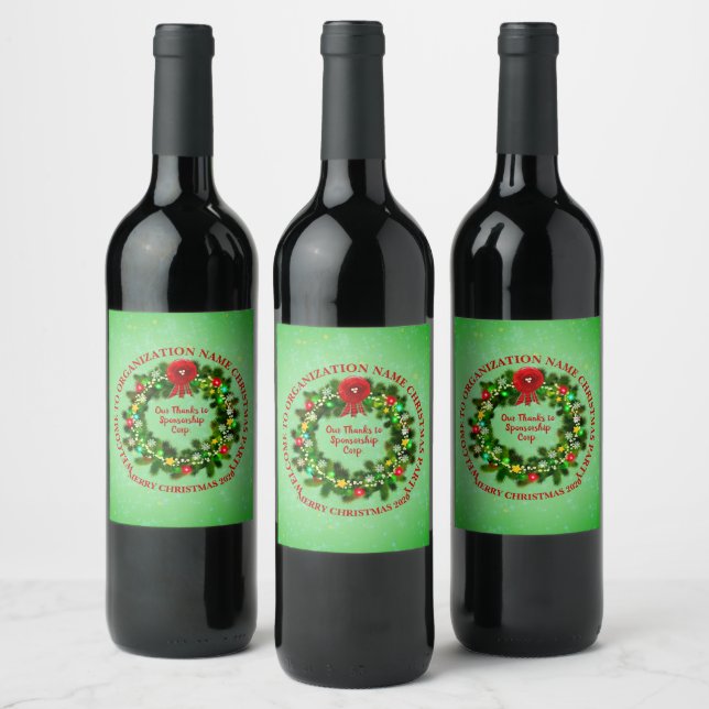 Change ALL Text Organisation Christmas Party Wine Label (Bottles)